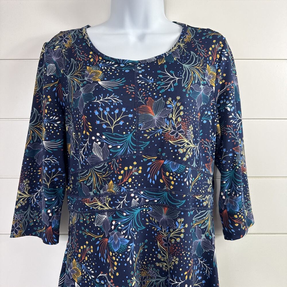 Title Nine Fit & Flare Dream 3/4 Sleeve Dress Flora Fest Pattern Navy Blue sz M - Picture 2 of 7